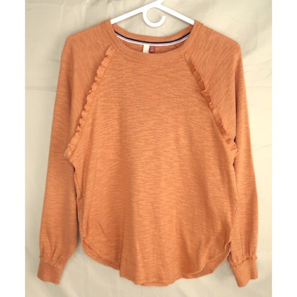 NWT Anthropologie Pilcro Diana Ruffled Raglan Long Sleeve Pullover Orange Sz XXS